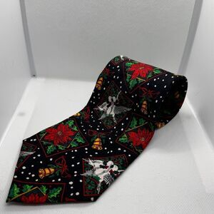 Vintage‎ Christmas Dove Tie, Poinsettias, Doves, Christmas Bell Tie, neck Tie